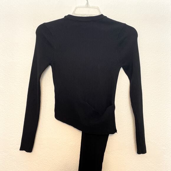 Zara Tie Waist Ribbed Knit Cropped Sweater Medium Black - Picture 4 of 10